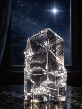 Avon Full Lead Crystal Bethlehem Nativity Sculpture Original Box Room Decor